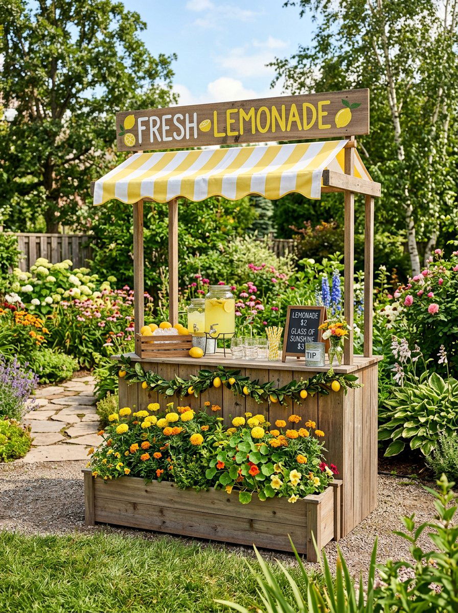 Lemonade Stand With Flower Box - 25 Pallet Lemonade Stand Ideas