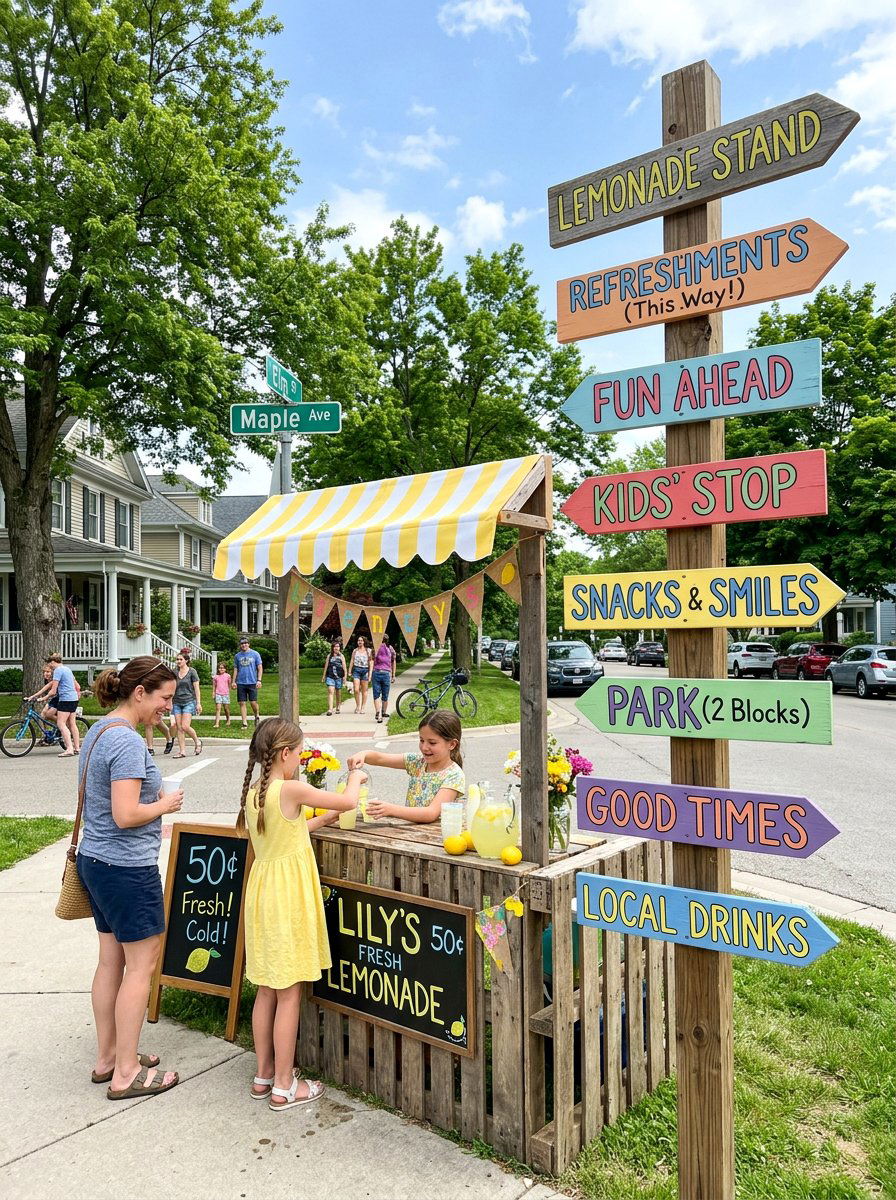 Lemonade Stand With Sign Post - 25 Pallet Lemonade Stand Ideas