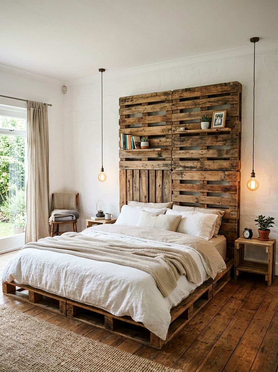 Light up pallet bed - 25 Industrial pallet bed ideas