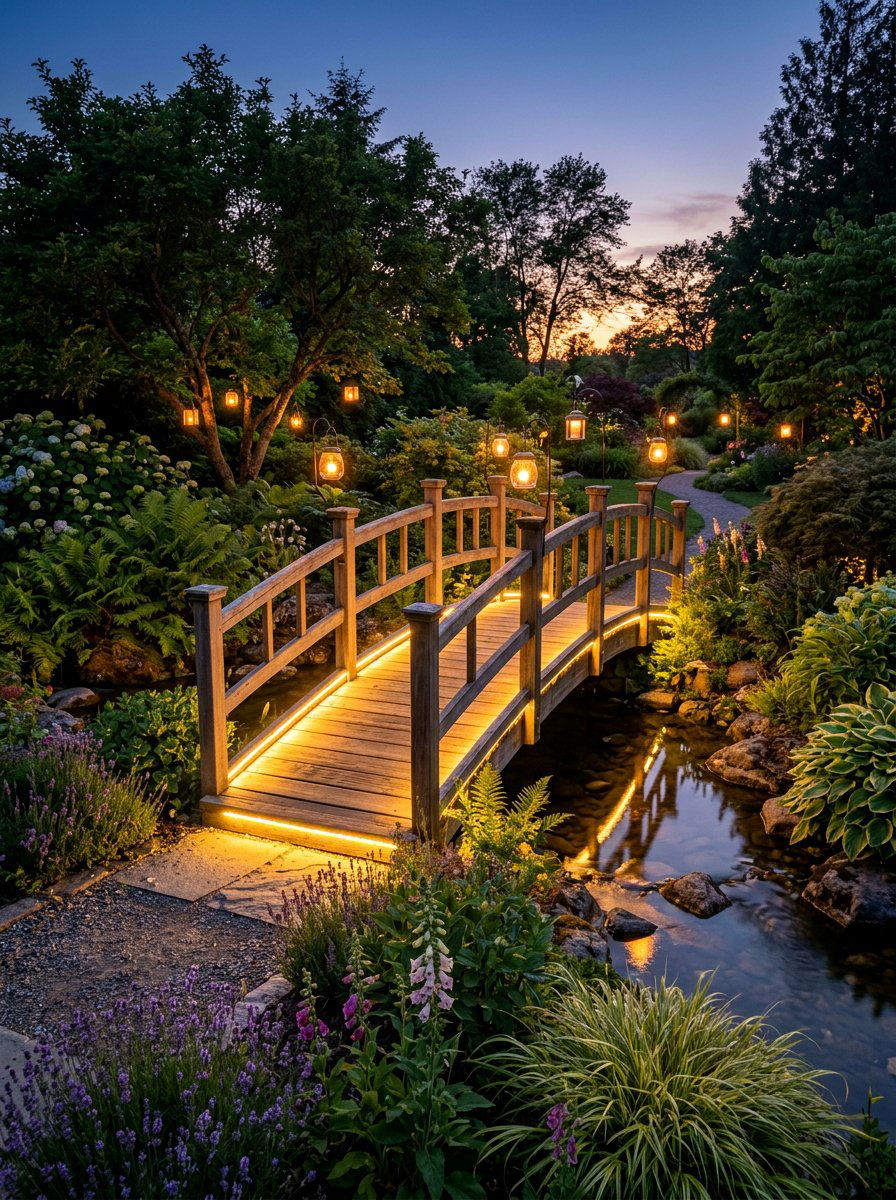 Lighted Garden Bridge - 25 Pallet Bridge for Garden Ideas