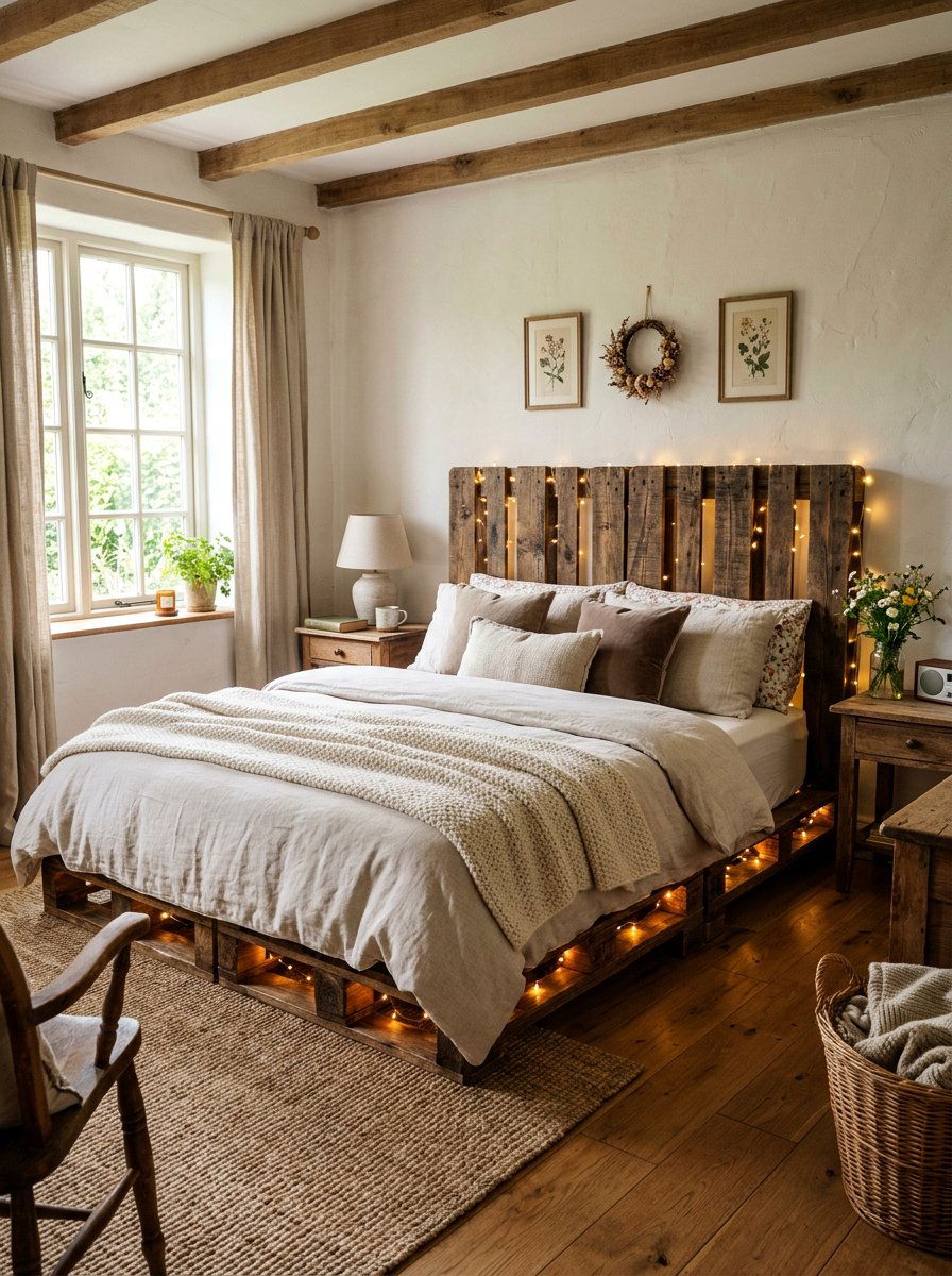 Lit Pallet Bed - 25 Farmhouse pallet bed ideas