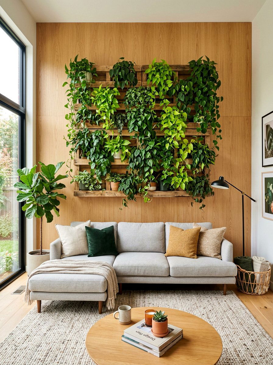 Living Room Green Wall - 25 Pallet Wall Planter Ideas