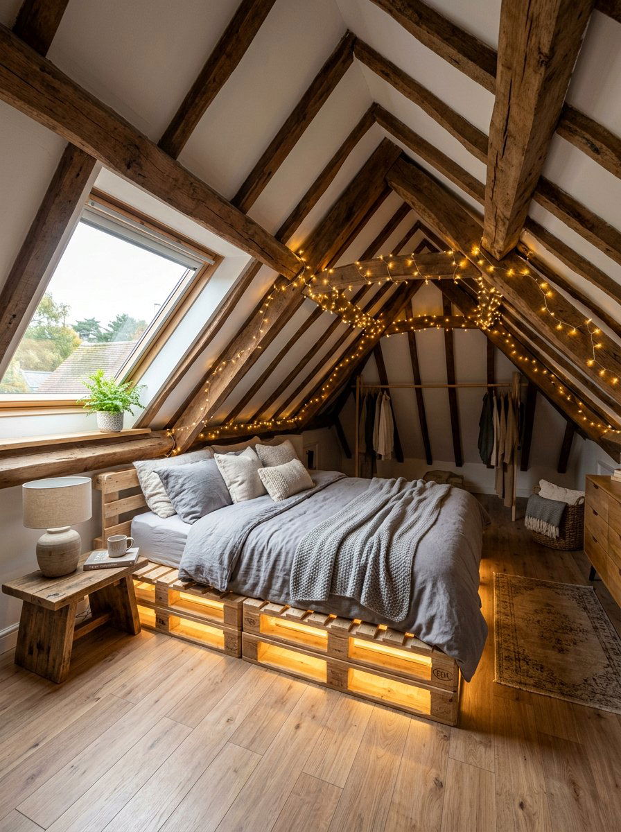 Loft Bedroom Pallet Bed - 25 Pallet bed ideas with lights underneath