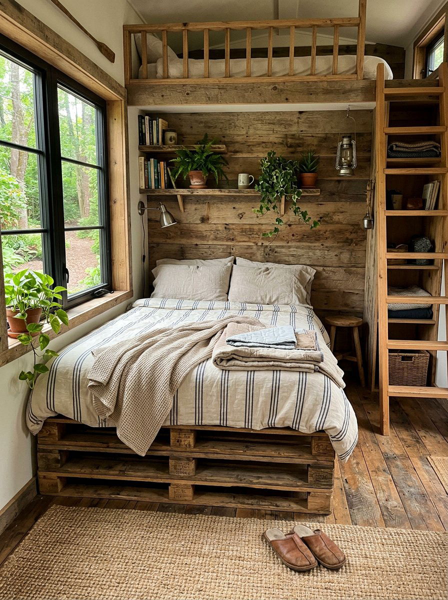 Loft Pallet Bed - 25 Pallet bed ideas for tiny house