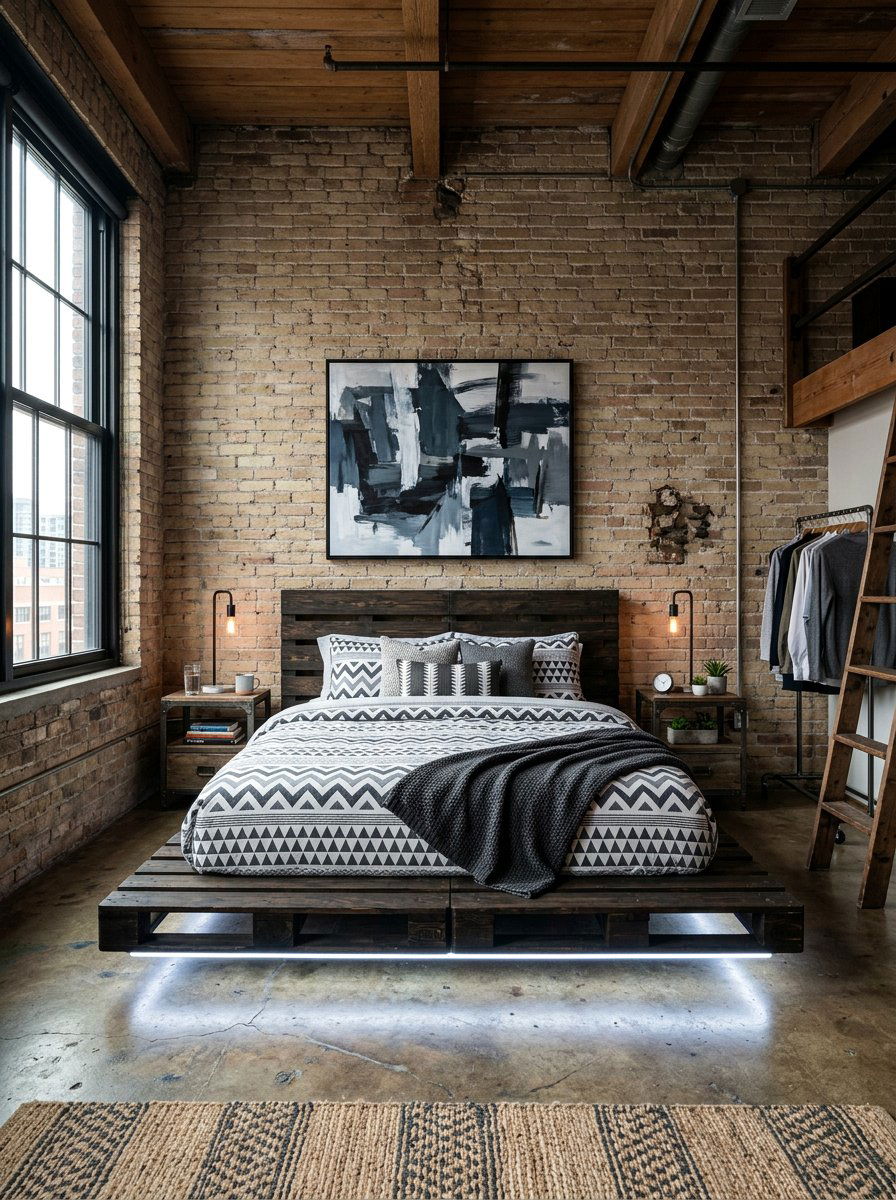 Loft Style Pallet Bed Lighting - 25 Pallet bed ideas with fairy lights