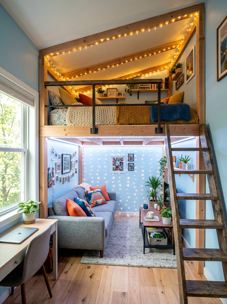 Loft pallet bed - 25 Pallet bed ideas with LED lights