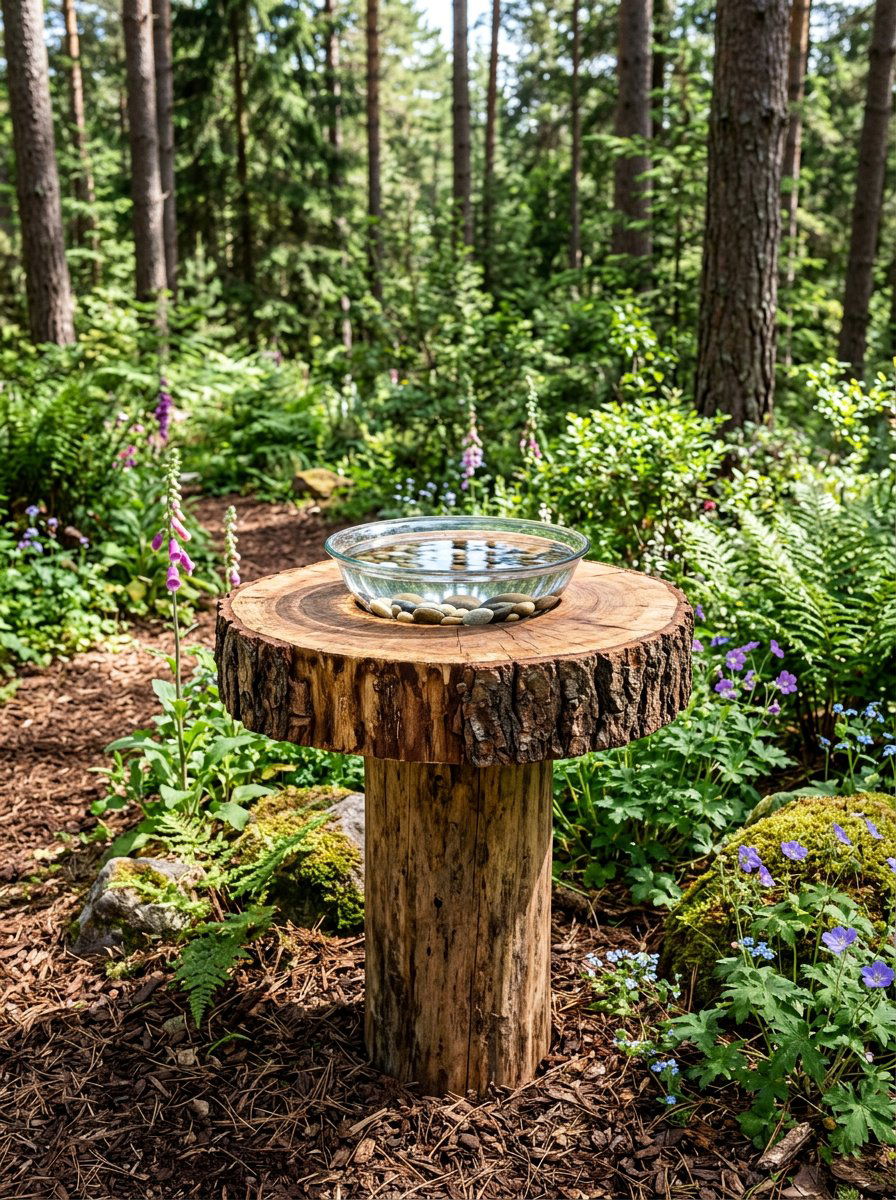 Log Slice Bird Bath - 25 unique bird bath ideas