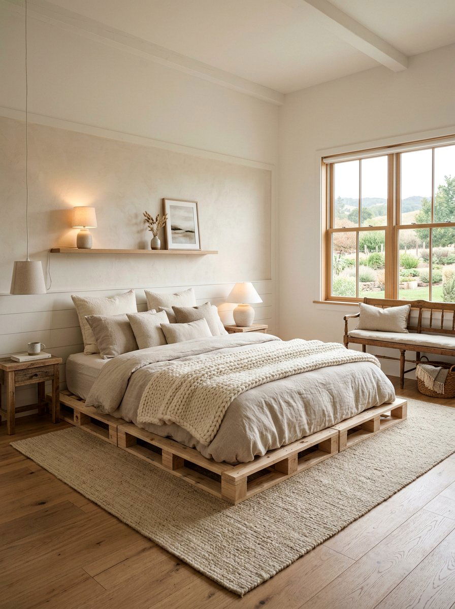 Low Profile Pallet Bed - 25 Farmhouse pallet bed ideas
