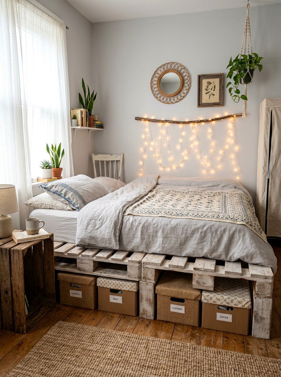 Low cost pallet storage bed - 25 Pallet storage bed frame ideas