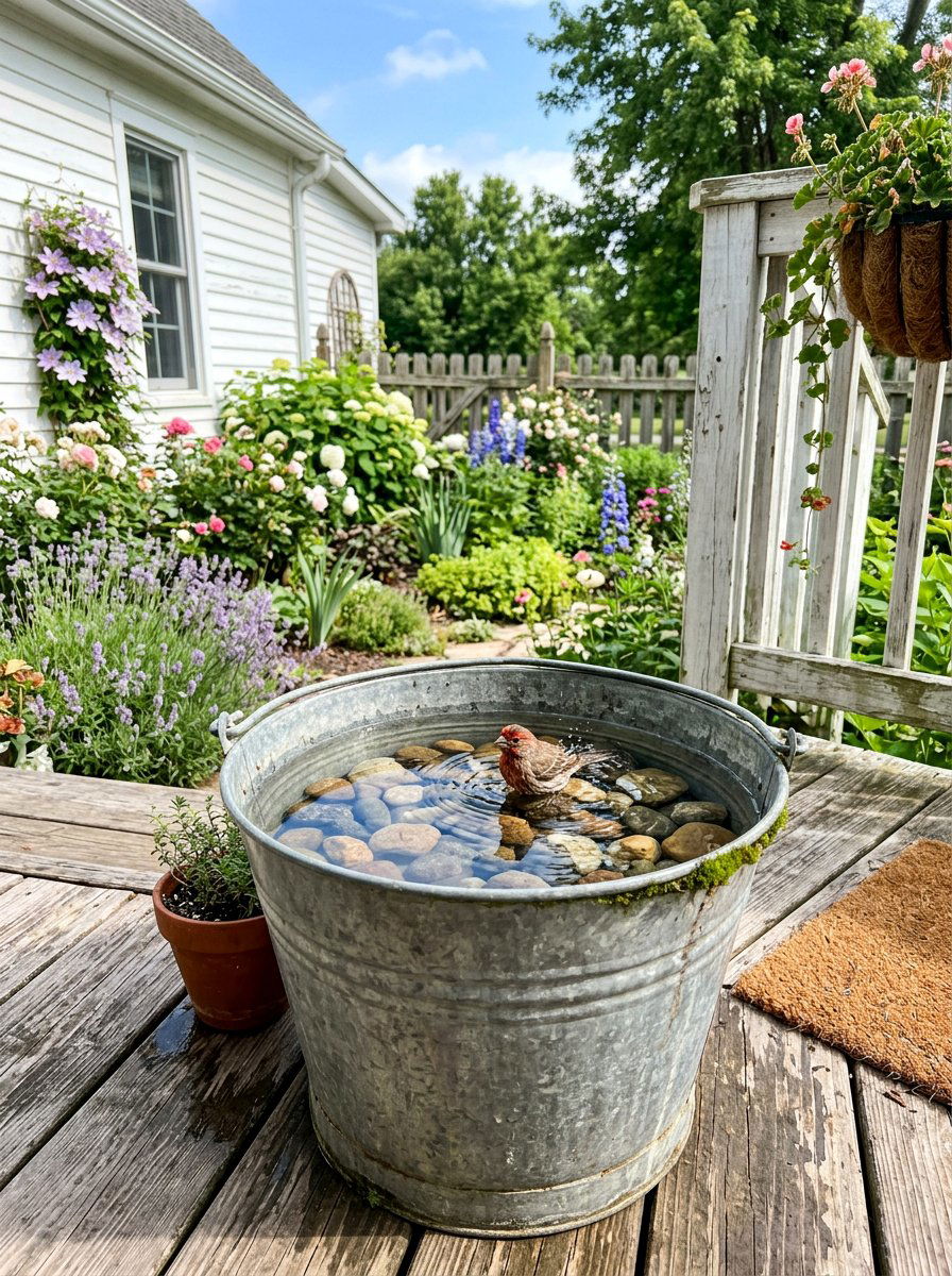 Metal Bucket Bird Bath - 25 unique bird bath ideas