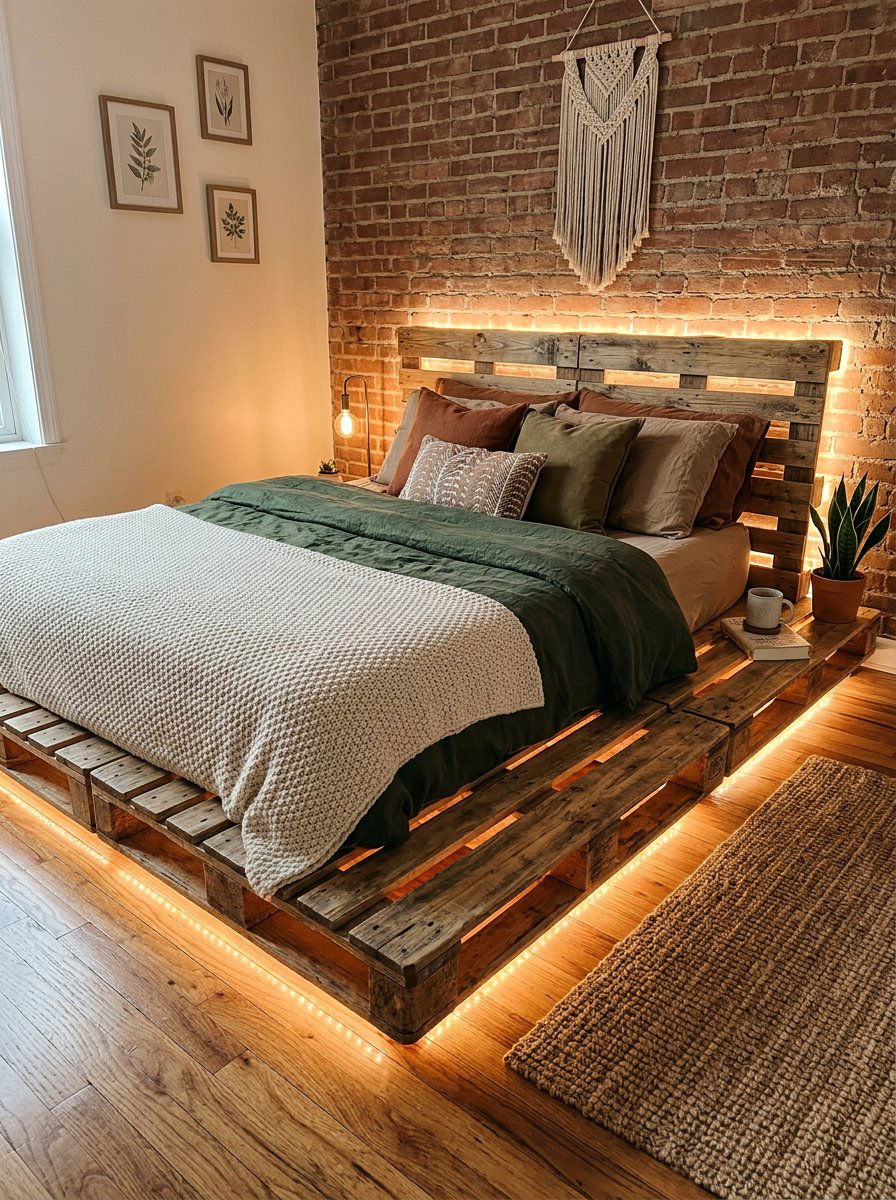 Minimalist Pallet Bed - 25 Pallet bed frame with LED strip ideas