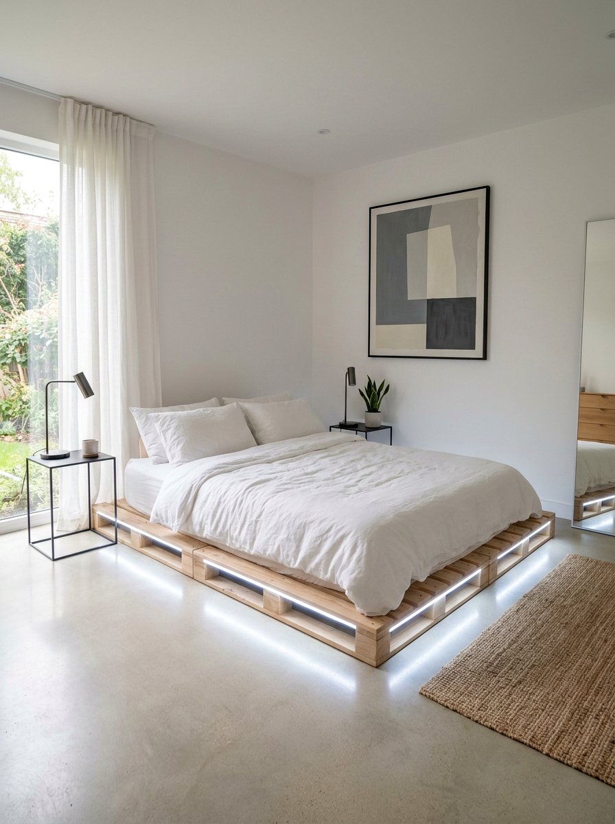 Minimalist Pallet Bed - 25 Pallet bed ideas with lights