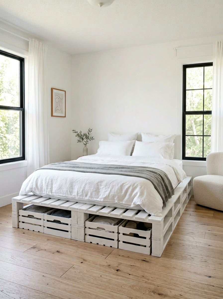 Minimalist Pallet Bed Crates - 25 Pallet bed ideas with crate storage