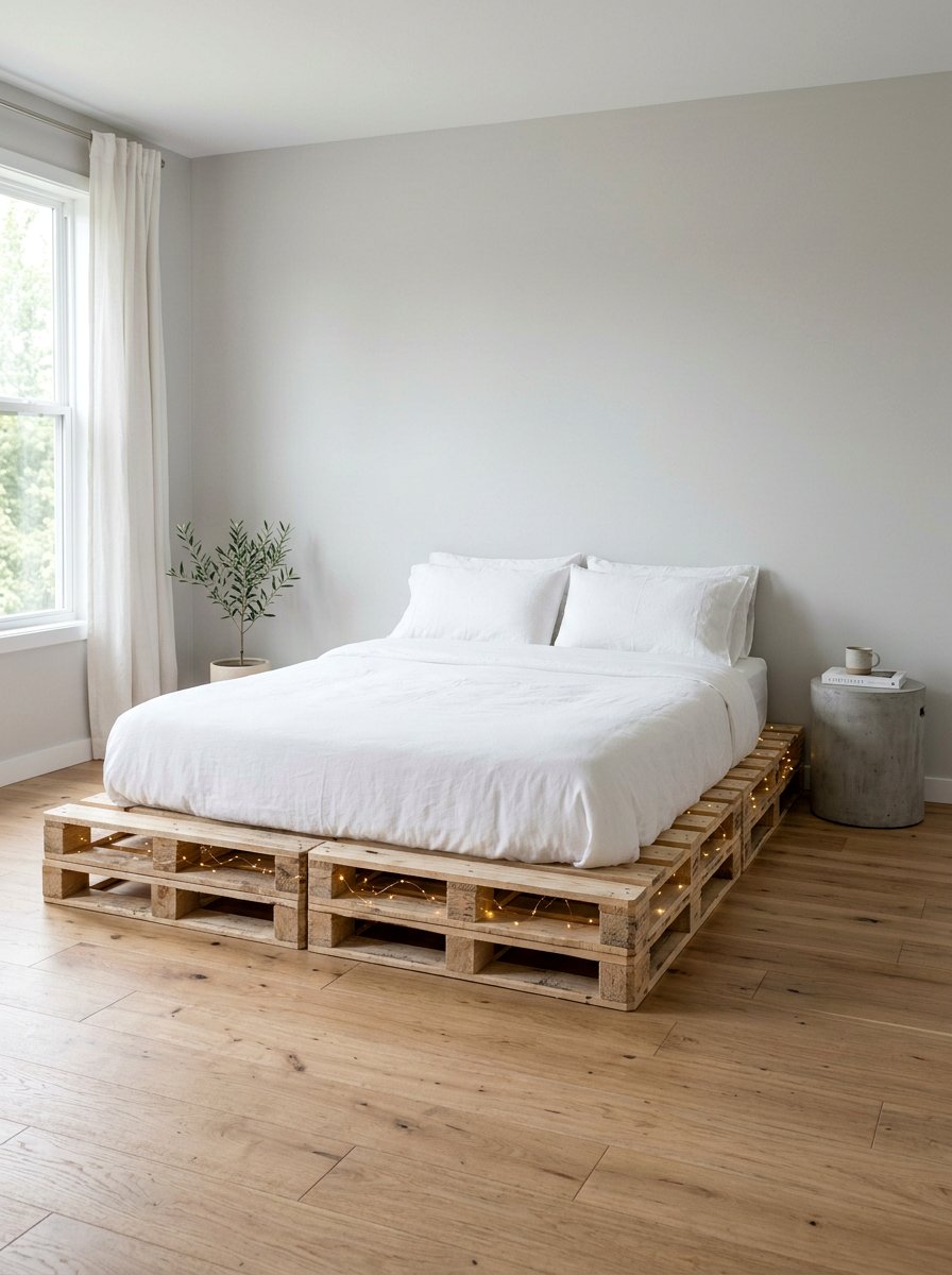 Minimalist Pallet Bed String Lights - 25 Pallet bed ideas with string lights