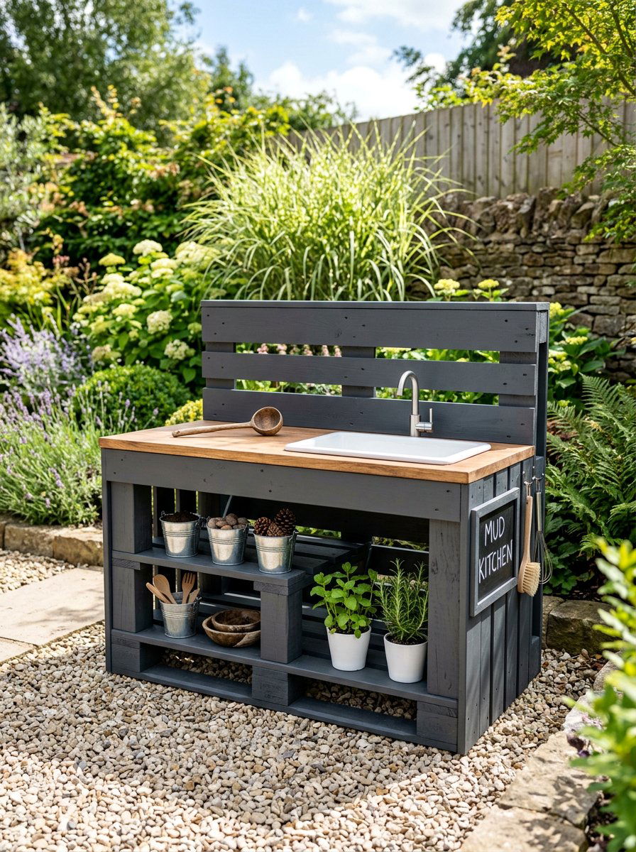 Minimalist Pallet Mud Kitchen - 25 Pallet Mud Kitchen for Kids Ideas