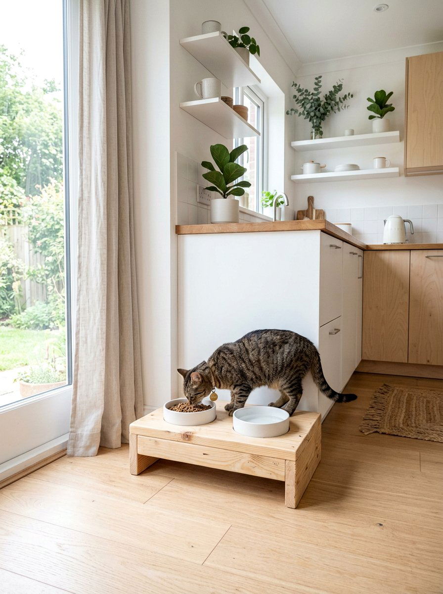 Minimalist Pallet Wood Cat Station - 25 Pallet Pet Feeding Station Ideas