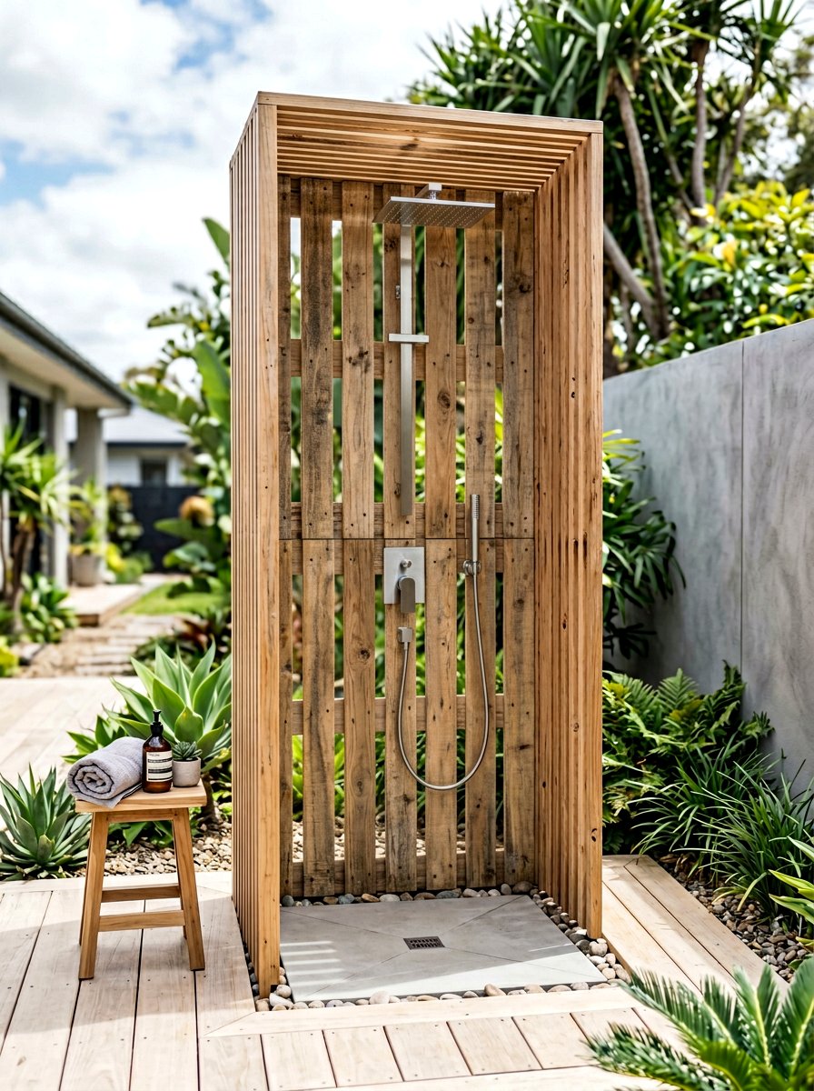 Minimalist Shower Frame - 25 Pallet Outdoor Shower Ideas