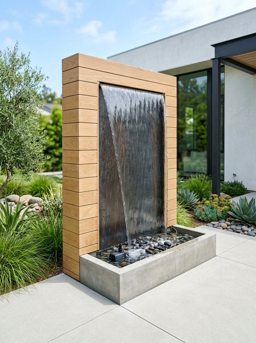 Minimalist Wood Water Feature - 25 Pallet Water Fountain Base Ideas