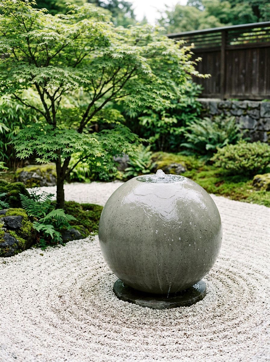 Minimalist concrete sphere - 25 backyard fountain ideas