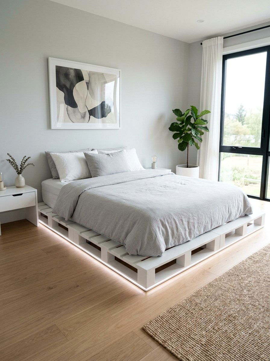 Minimalist pallet bed - 25 Pallet bed ideas with LED lights