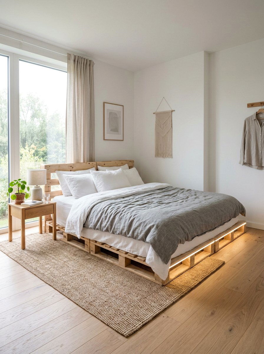 Minimalist pallet bed light - 25 Lighted pallet bed frame ideas