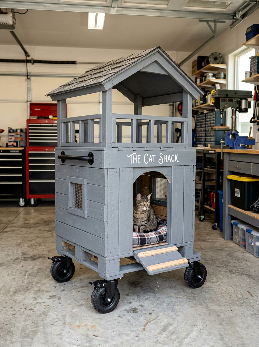 Mobile Pallet Cat Shack - 25 pallet cat shelter ideas
