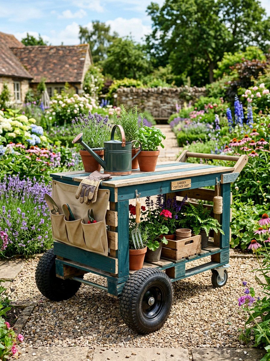 Mobile Pallet Garden Cart - 25 Pallet Garden Tool Organizer Ideas