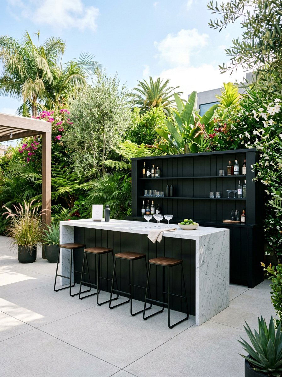 Modern Black Bar - 25 Pallet Outdoor Bar Ideas