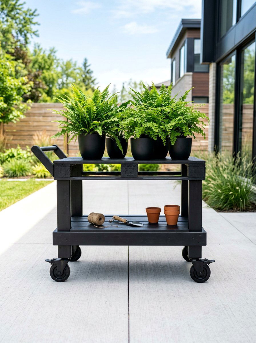 Modern Black Painted Pallet Cart - 25 Pallet Outdoor Serving Cart Ideas