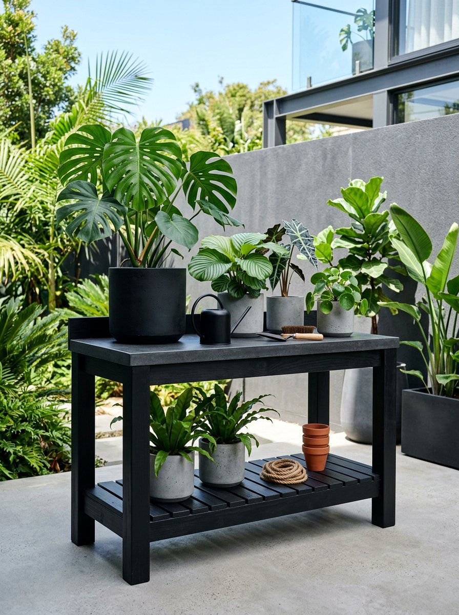 Modern Black Potting Bench - 25 Pallet Potting Bench Ideas