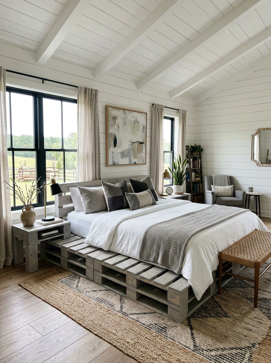 Modern Farmhouse Pallet Bed - 25 Farmhouse pallet bed ideas