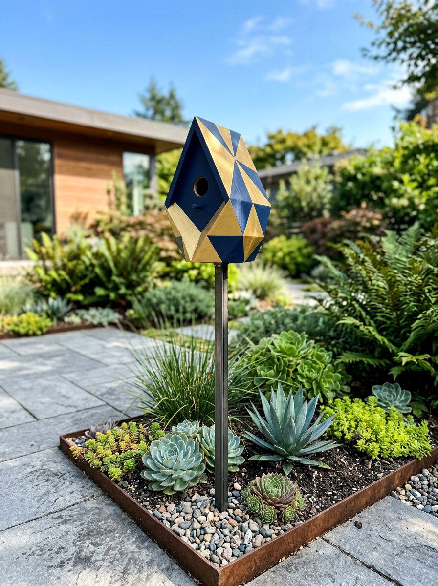 Modern Geometric Birdhouse - 25 birdhouse painting ideas