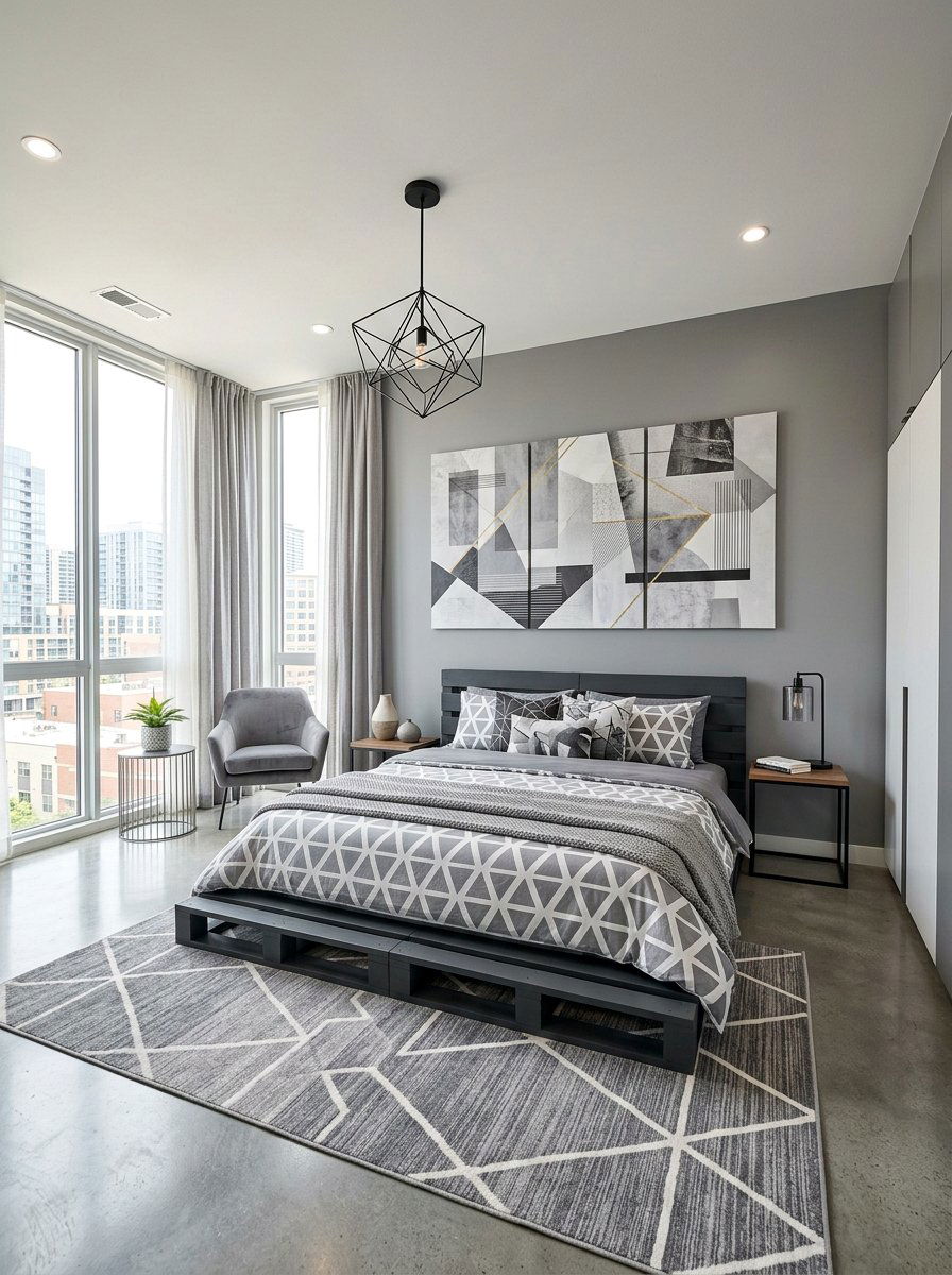 Modern Grey Bedroom - 25 King size pallet bed ideas