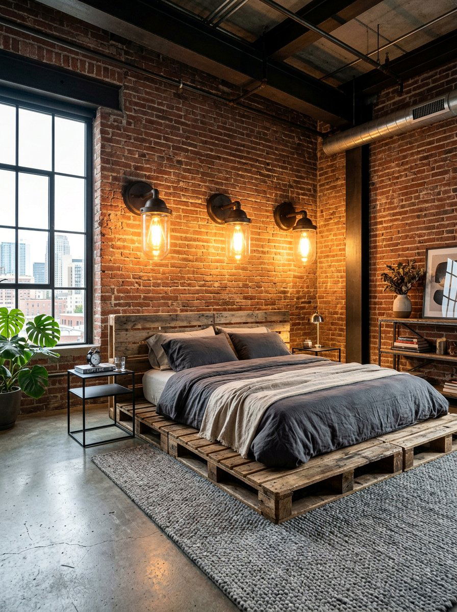 Modern Industrial Look - 25 Pallet bed ideas with lights