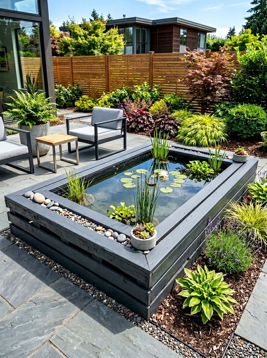 Modern Painted Pallet Border - 25 Pallet Pond Surround Ideas