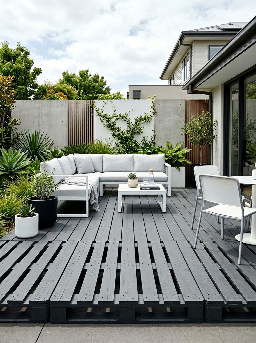 Modern Painted Pallet Deck - 25 Pallet Deck for Backyard Ideas