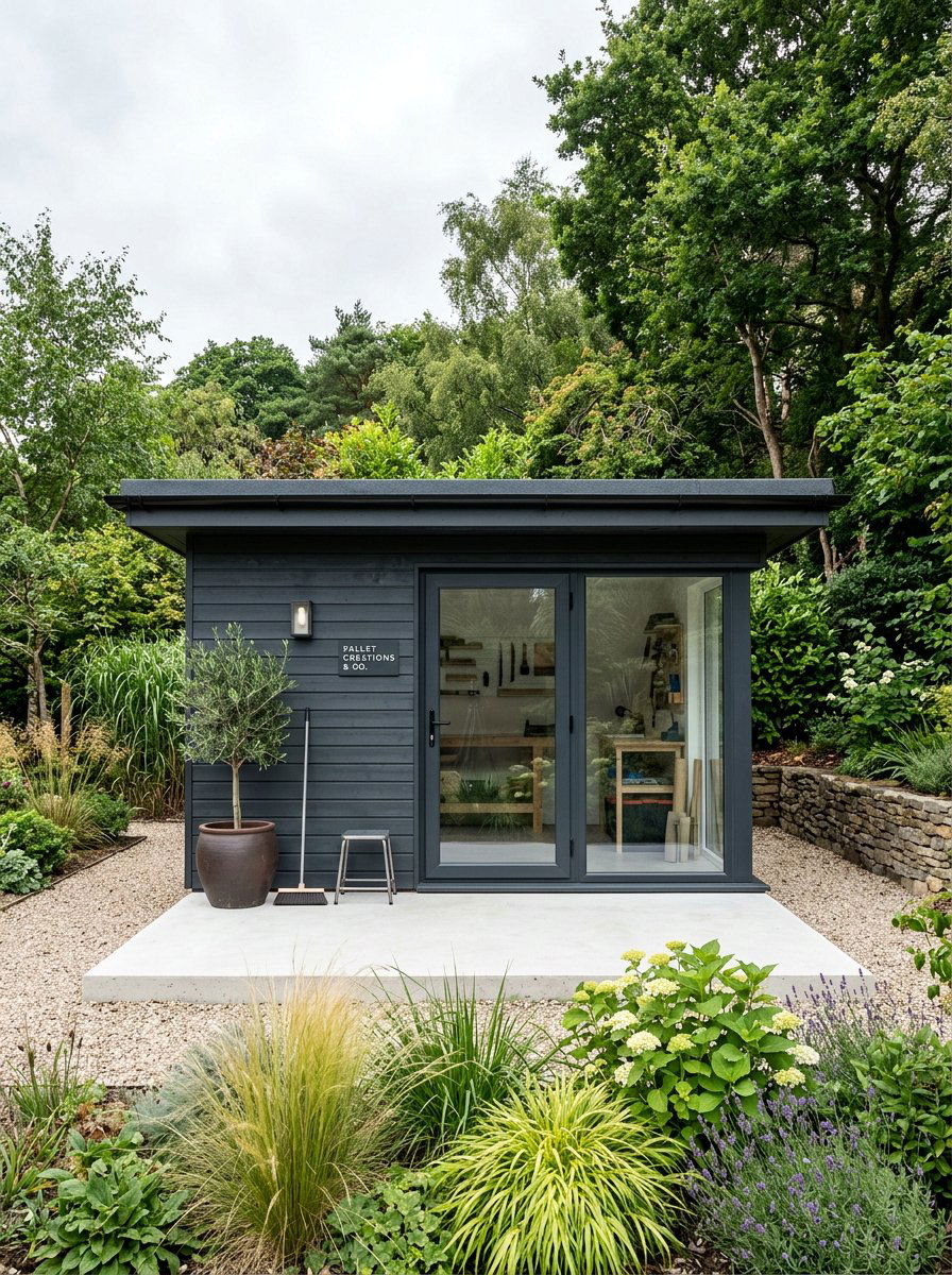 Modern Painted Pallet Workshop - 25 Pallet Tool Shed Ideas