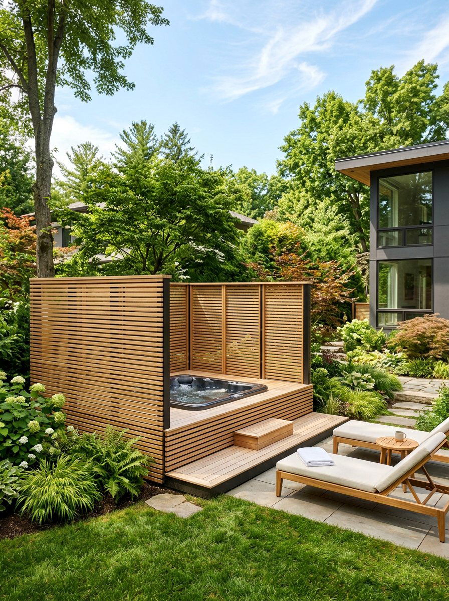 Modern Pallet Slat Enclosure - 25 Pallet Hot Tub Surround Ideas