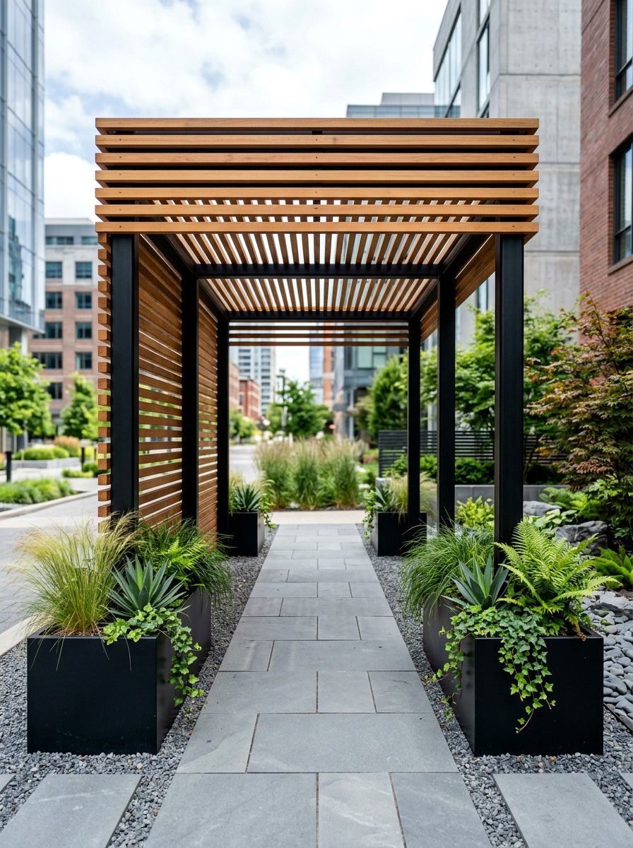 Modern Slat Wood Arbor - 25 Pallet Arbor for Garden Ideas