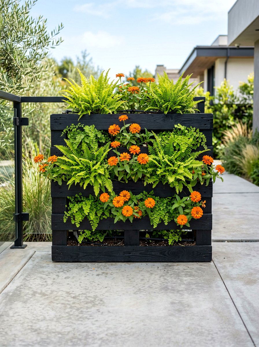 Modern black pallet planter - 25 Pallet Vertical Flower Garden Ideas