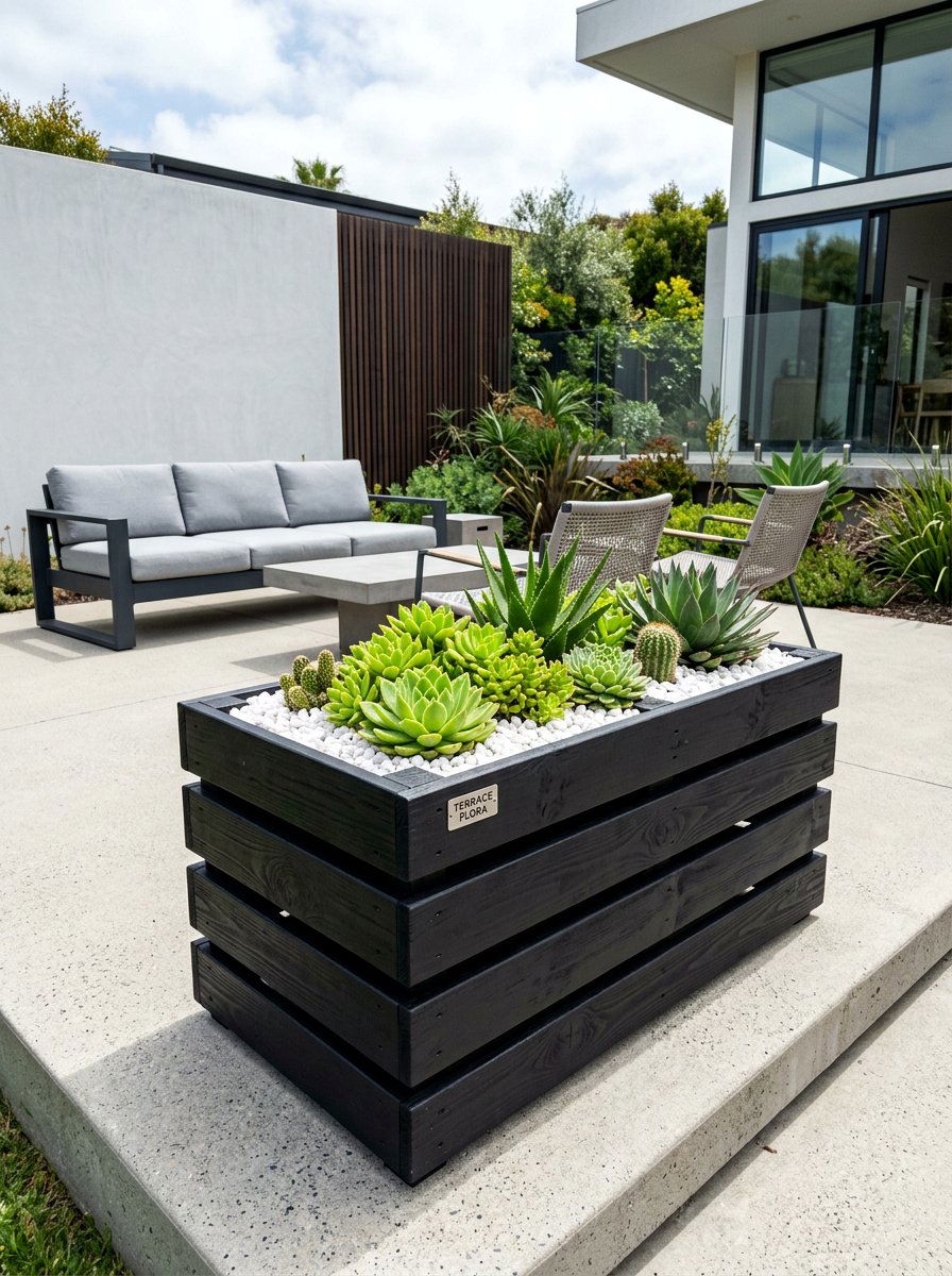 Modern black stained pallet planter - 25 Pallet Raised Garden Bed Ideas