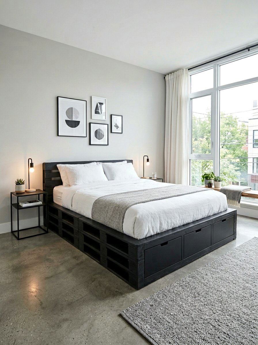 Modern pallet storage bed frame - 25 Pallet storage bed frame ideas