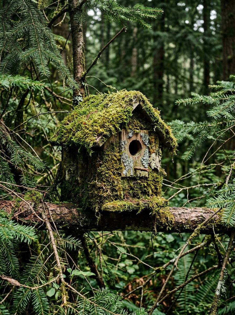 Mossy Green Birdhouse - 25 birdhouse painting ideas