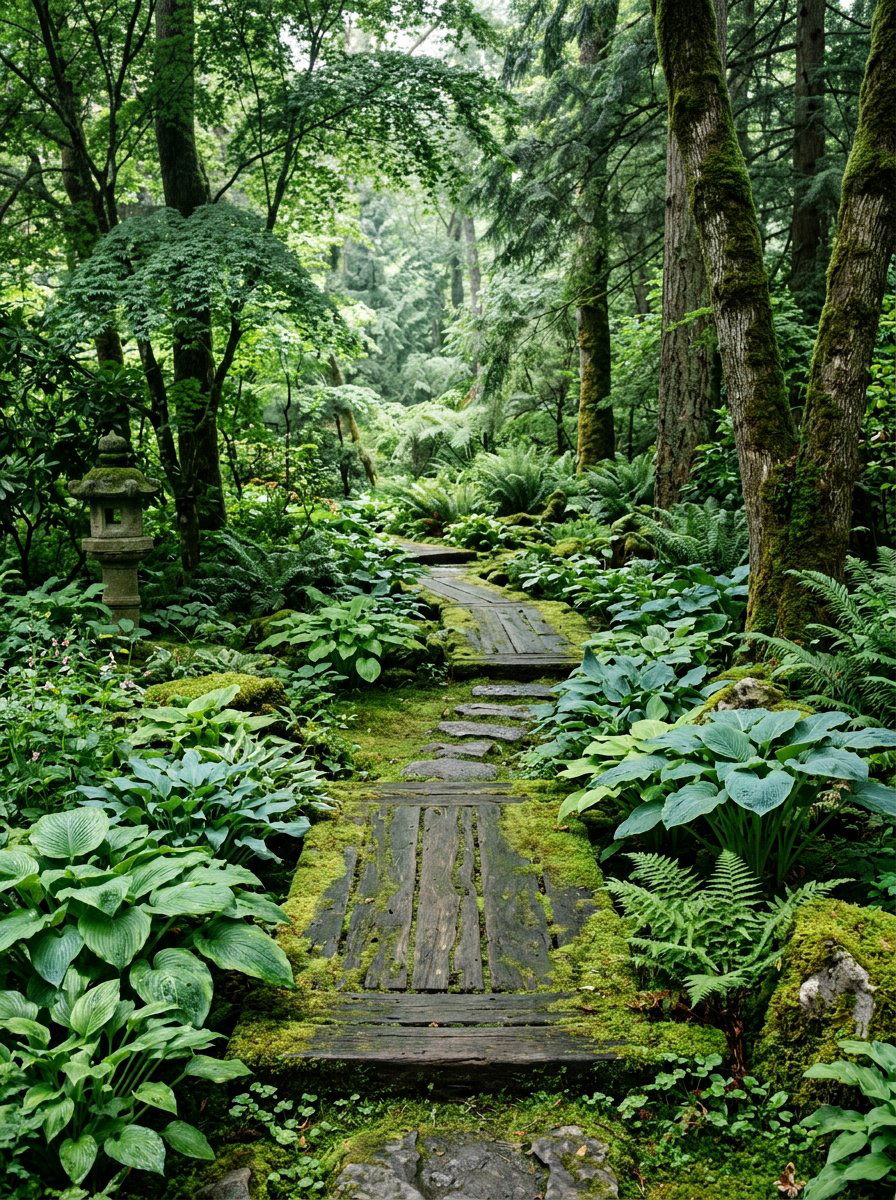 Mossy wood garden walkway - 25 Pallet Garden Pathway Ideas