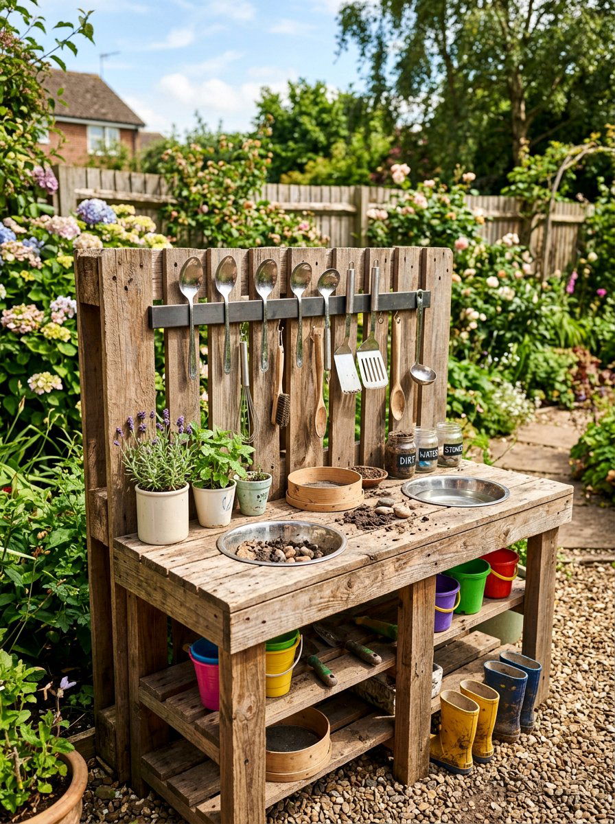 Mud Kitchen With Magnetic Strip - 25 Pallet Mud Kitchen for Kids Ideas