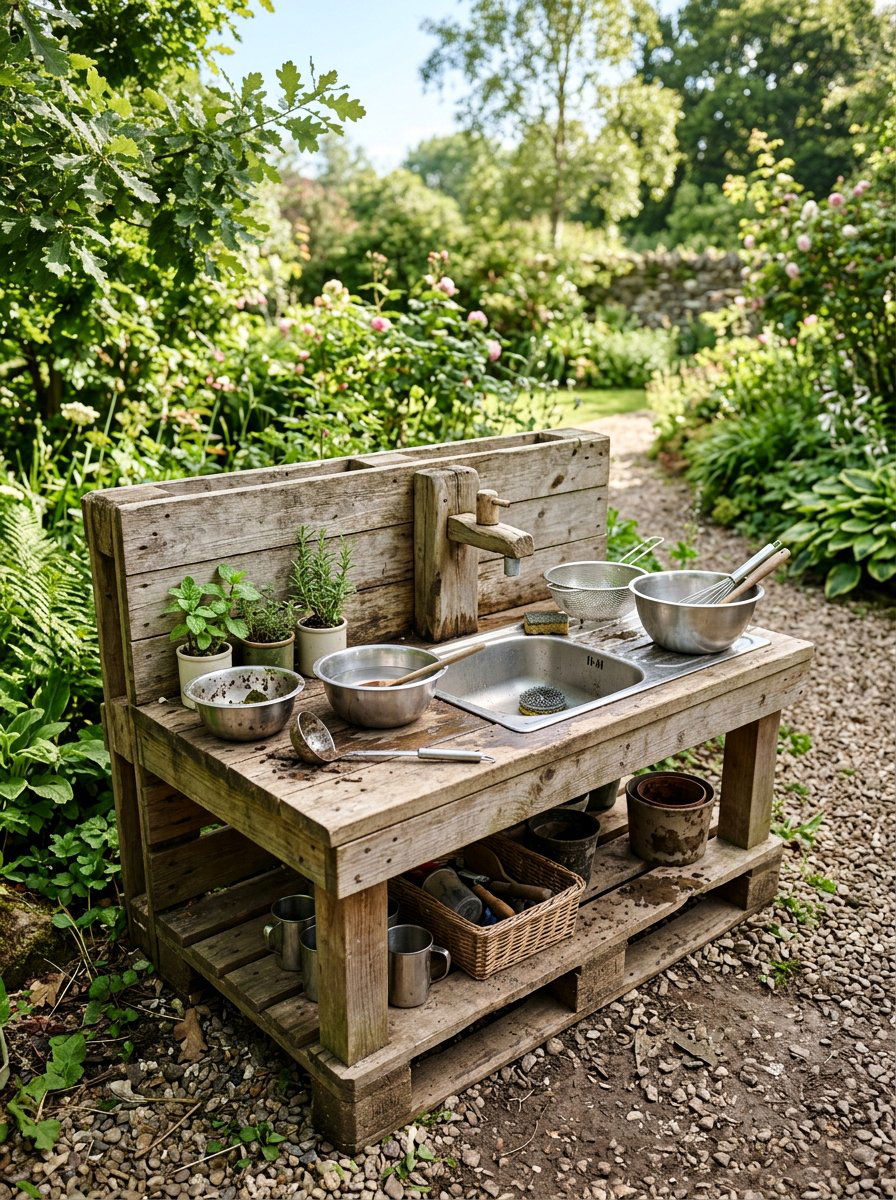 Mud Kitchen With Sink And Tap - 25 Pallet Mud Kitchen for Kids Ideas