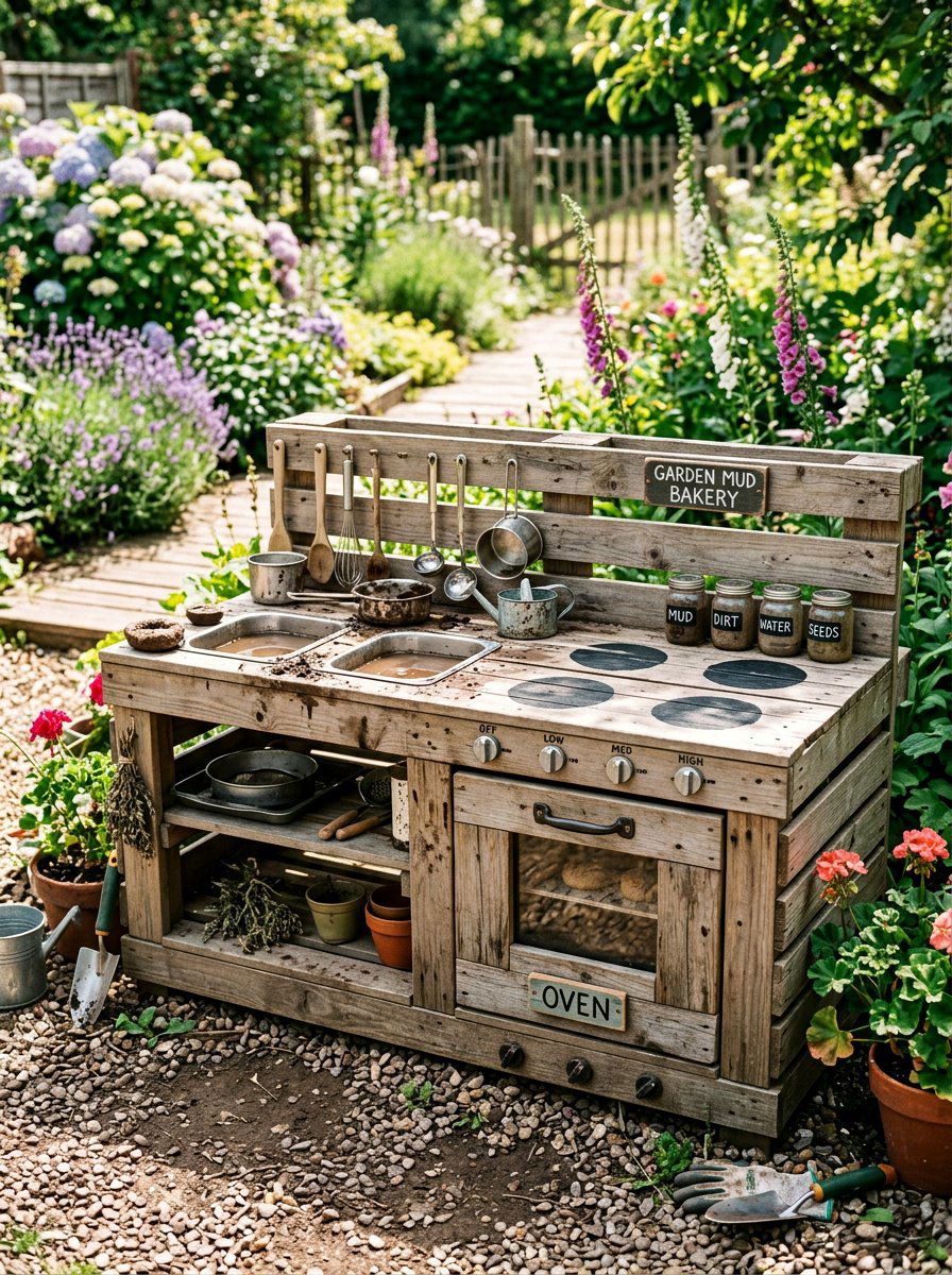 Mud Kitchen With Working Oven - 25 Pallet Mud Kitchen for Kids Ideas