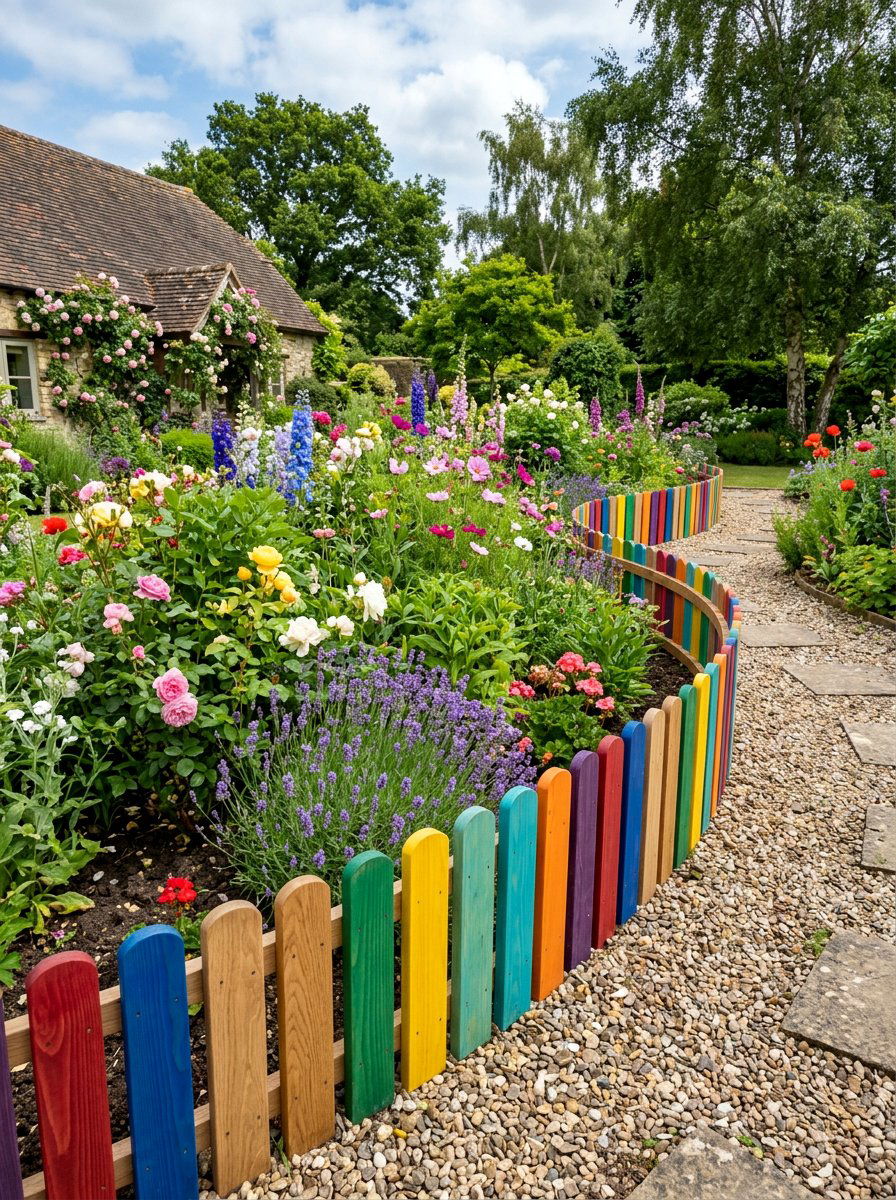 Multi Color Wood Border - 25 Pallet Garden Edging Ideas