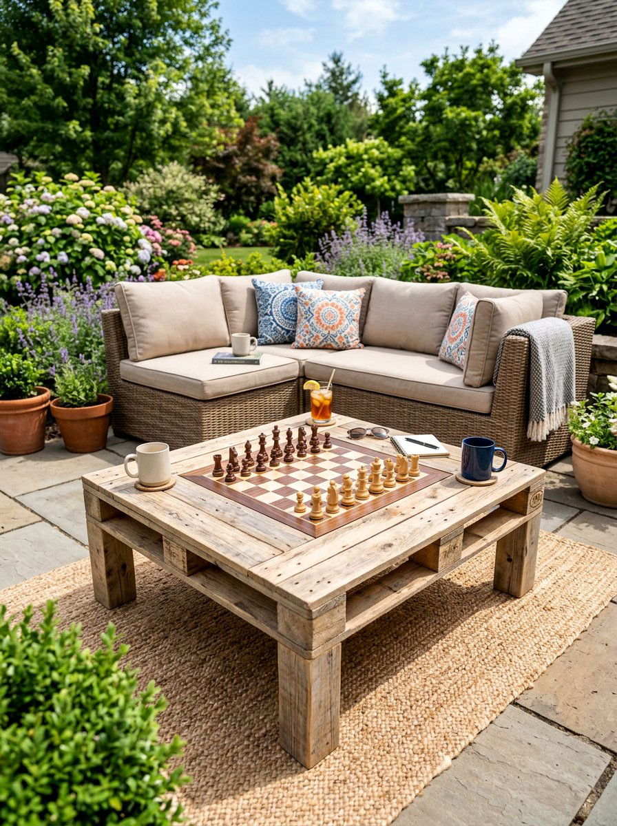 Multi Functional Pallet Coffee Chess Table - 25 Pallet Outdoor Chess Table Ideas