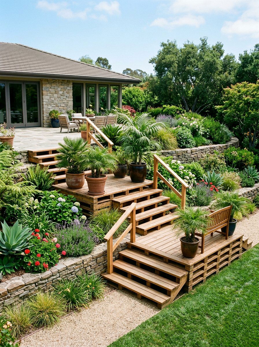 Multi Level Pallet Deck Steps - 25 Pallet Staircase for Garden Ideas